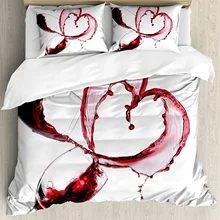 Wine Bedding Set For Bedroom Bed Home Heart with Spilling Red Wine in Glasses Romantic Lo Duvet Cover Quilt Cover And Pillowcase
