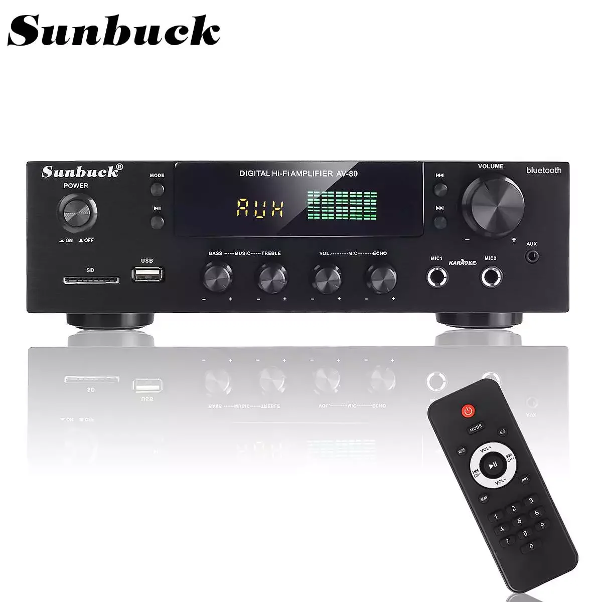 SUNBUCK 2000W Home Theater Amplifiers HiFi bluetooth Power Amplifier Stereo Audio Karaoke FM Receiver USB SD 2 Mic Input 
SUNBUCK 2000W Home Theater Amplifiers HiFi bluetooth Power Amplifier Stereo Audio Karaoke FM Receiver USB SD 2 Mic Input