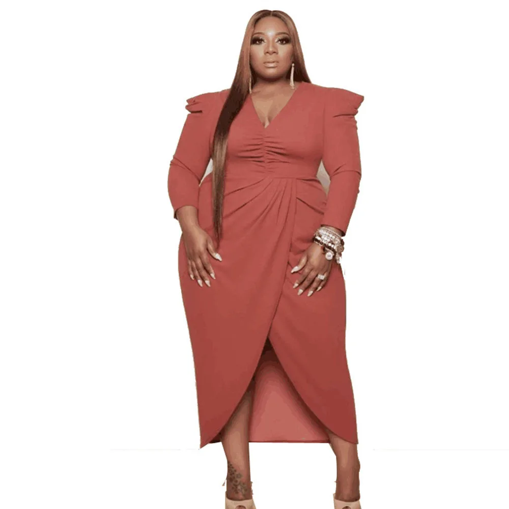 Plus Size Dresses V-Neck Irregular Long Sleeve Solid Split Elegant Dresses for Women Party Dresses Evening Dresses Slim Fit
Plus Size Dresses V-Neck Irregular Long Sleeve Solid Split Elegant Dresses for Women Party Dresses Evening Dresses Slim Fit