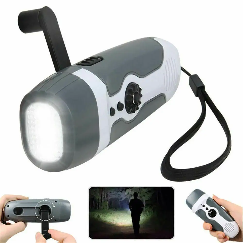 

3 in1 Portable Emergency Flashlight Lamp Hand Crank Generator Dynamo FM Radio Phones Charger LED Flashlight USB Rechargeable