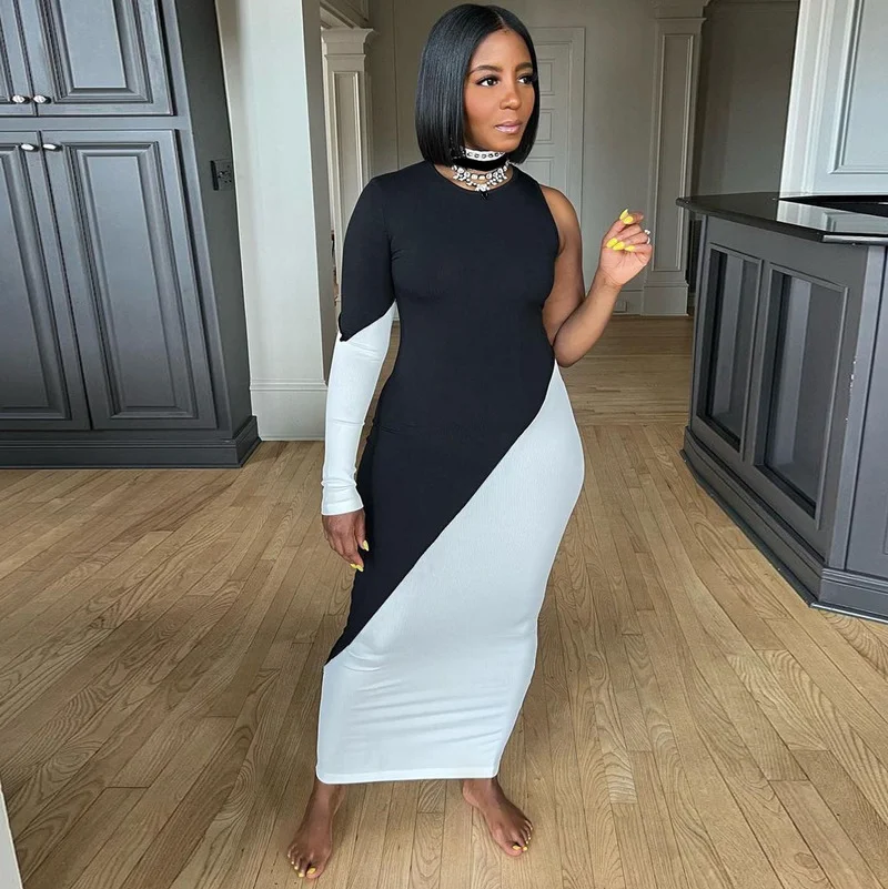 WUHE One Shoulder Color Block Slim Midi Maxi Dress O-Neck Skinny Bandage Women Dress Fashion Streerwear
WUHE One Shoulder Color Block Slim Midi Maxi Dress O-Neck Skinny Bandage Women Dress Fashion Streerwear