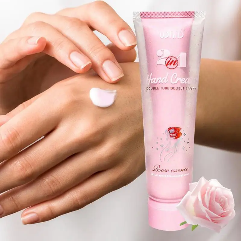 

45ml Moisturizing Hand Cream Natural Rose Extract Mini Hand Lotion Double Layers Hand Cream For Women Girls Dry Cracked Hands