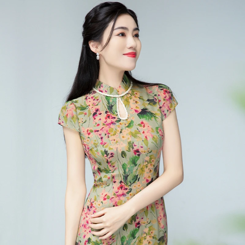 

Simeizi HANFU Green Dress For Women's Clothing 2023 Guofeng Improved Chinese Style Mulberry Silk Cheongsam Female Slim Qipao