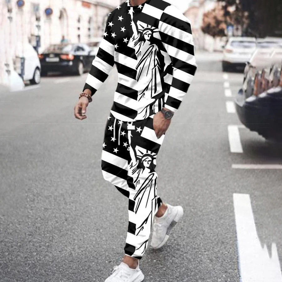 US Flag Long Sleeve T Shirt Set Tracksuit Men Sportwear Trousers American Clothes Sweatpants 2 Piece Suit The Atatue Of Liberty
US Flag Long Sleeve T Shirt Set Tracksuit Men Sportwear Trousers American Clothes Sweatpants 2 Piece Suit The Atatue Of Liberty