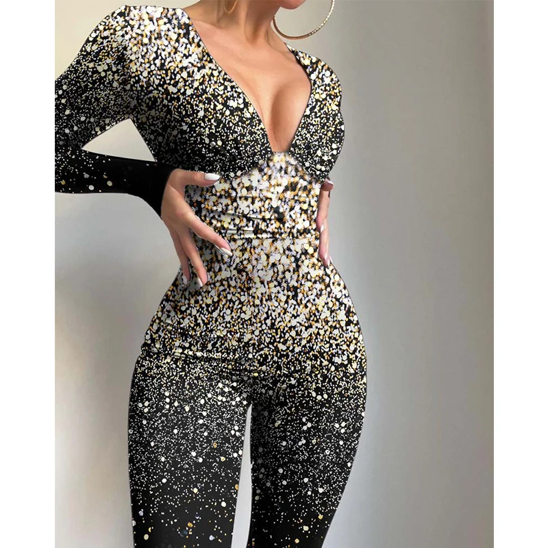 Women's Sexy Print Deep V-Neck Long Sleeve Jumpsuit Casual Graphic Plunge Long Pants Outfits
Women's Sexy Print Deep V-Neck Long Sleeve Jumpsuit Casual Graphic Plunge Long Pants Outfits