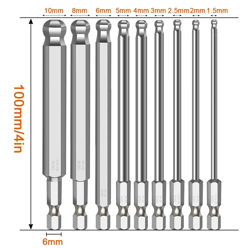 9pcs Ball End Hex Screwdriver Bits Set Metric Allen Hex Bit 100mm Long Magnetic Ball Head Driver Bit
9pcs Ball End Hex Screwdriver Bits Set Metric Allen Hex Bit 100mm Long Magnetic Ball Head Driver Bit