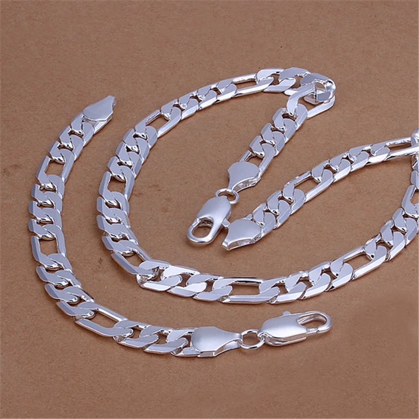 925 sterling Silver classic 12MM Chain Bracelets necklace Jewelry set for men 18-30 inch Fashion Party wedding Noble Gifts
925 sterling Silver classic 12MM Chain Bracelets necklace Jewelry set for men 18-30 inch Fashion Party wedding Noble Gifts