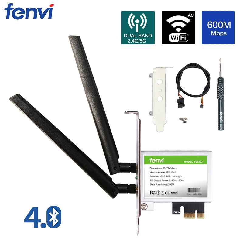 Fenvi Двухдиапазонный 600 Мбит/с PCI Express WiFi адаптер BT 4 0 настольная Сеть беспроводной