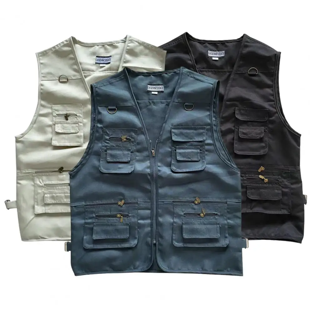 Men Multi Pockets Vest Coat Summer V-neck Men Vest Sleeveless Zipper Placket Cargo Waistcoat Outdoor Loose Fit Waistcoat 
Men Multi Pockets Vest Coat Summer V-neck Men Vest Sleeveless Zipper Placket Cargo Waistcoat Outdoor Loose Fit Waistcoat