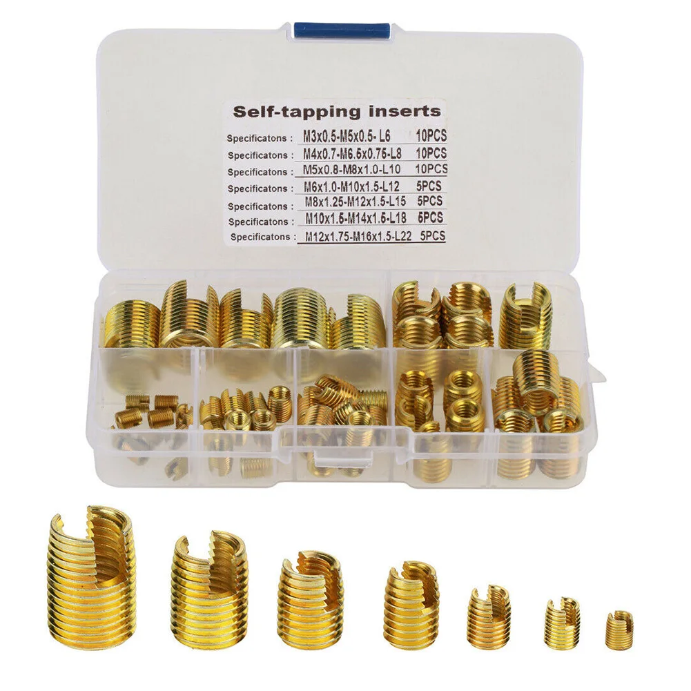 50Pcs/Box Threaded Inserts M3 M4 M5 M6 M8 M10 M12 Carbon Steel Thread Repair Insert Self Tapping Slotted Screw Threaded
50Pcs/Box Threaded Inserts M3 M4 M5 M6 M8 M10 M12 Carbon Steel Thread Repair Insert Self Tapping Slotted Screw Threaded