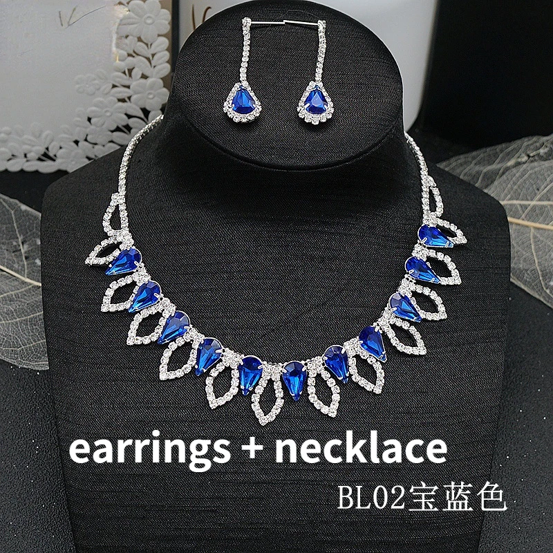 

Color Necklace Earrings 2 Sets of New High-end Color Glittering Crystal Inlaid Diamond Jewelry Set Jewelry Jewelry Wholesale