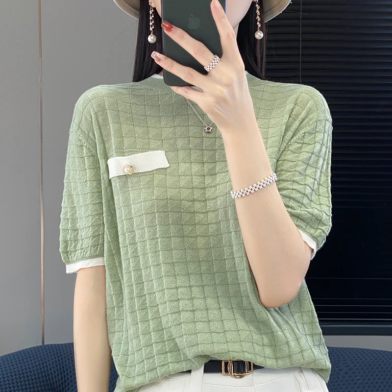 Fine Imitation Wool T-shirt Women's O-Neck Pullover Summer New Knitted Short Sleeve Tank Top Casual Loose Jacket Fashion Korean
Fine Imitation Wool T-shirt Women's O-Neck Pullover Summer New Knitted Short Sleeve Tank Top Casual Loose Jacket Fashion Korean