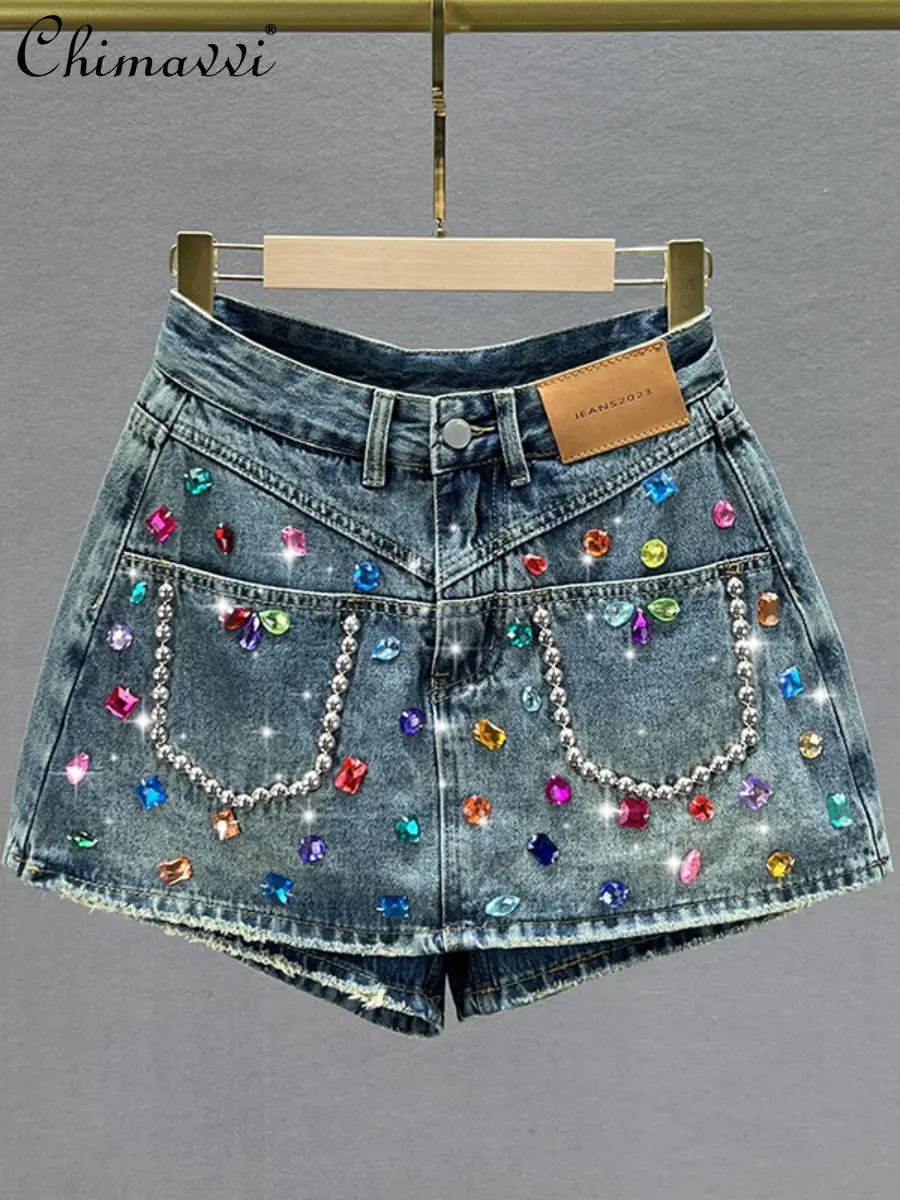European Denim Shorts Women Culotte Spring New Fashion High Waist Slim Exquisite Rhinestone Shorts Streetwear Wide Leg Hot Pants
European Denim Shorts Women Culotte Spring New Fashion High Waist Slim Exquisite Rhinestone Shorts Streetwear Wide Leg Hot Pants