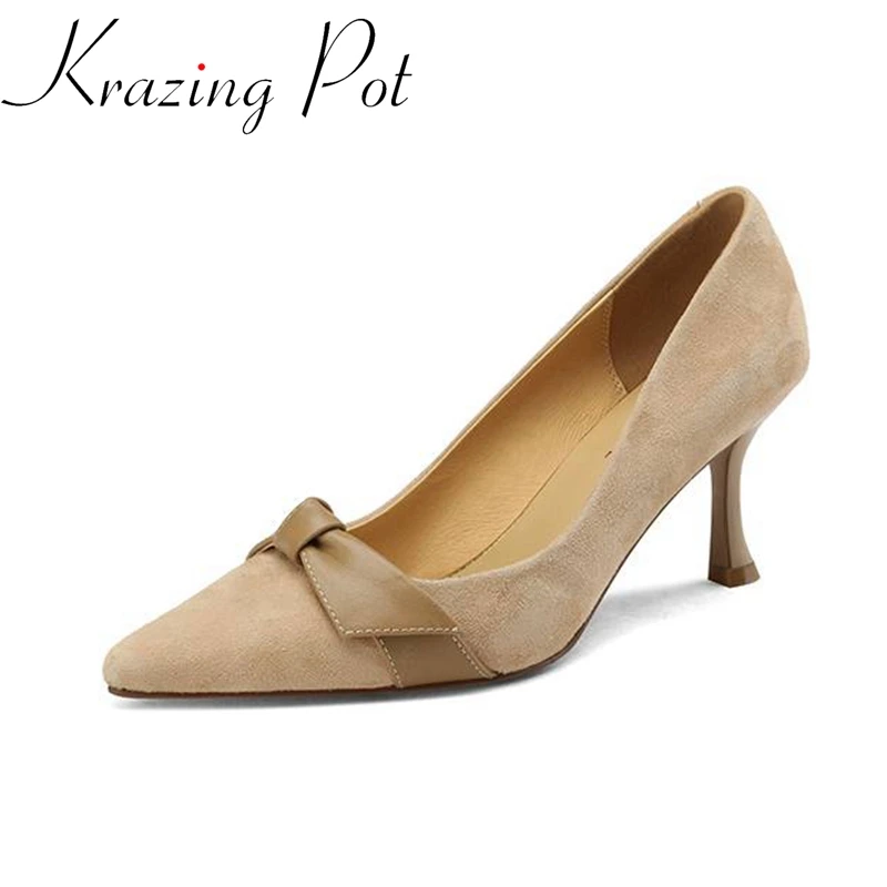 Krazing Pot Sheep Suede Pointed Toe High Heels Modern Shoes Butterfly-knot Maiden Party Dating Mature Fairy Slip on Brand Pumps
Krazing Pot Sheep Suede Pointed Toe High Heels Modern Shoes Butterfly-knot Maiden Party Dating Mature Fairy Slip on Brand Pumps