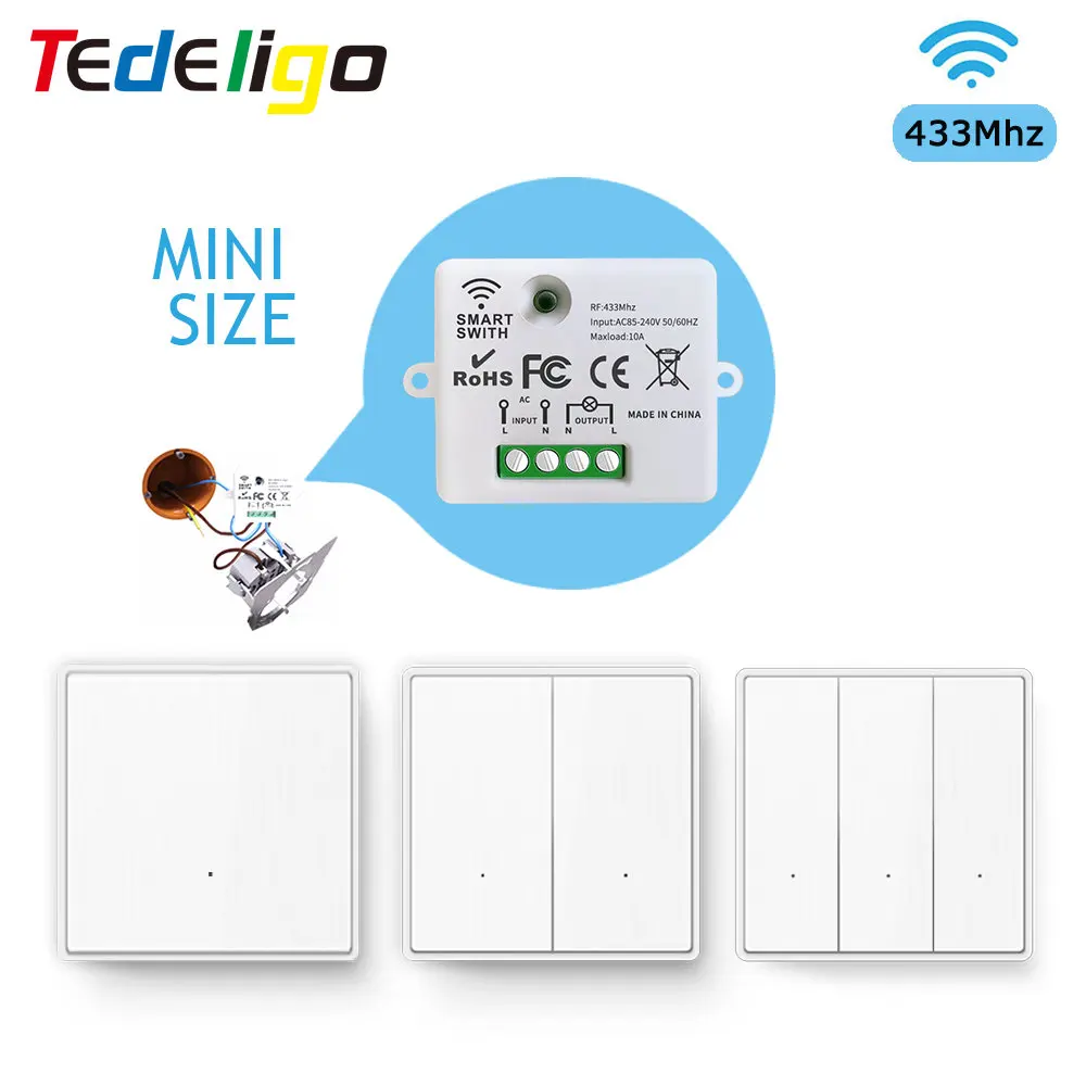 Mini Wireless Smart Light Switch 433Mhz 86 Wall Panel Push Button Switch on Off 220V Relay Receiver for Led Fan Home Appliance
Mini Wireless Smart Light Switch 433Mhz 86 Wall Panel Push Button Switch on Off 220V Relay Receiver for Led Fan Home Appliance