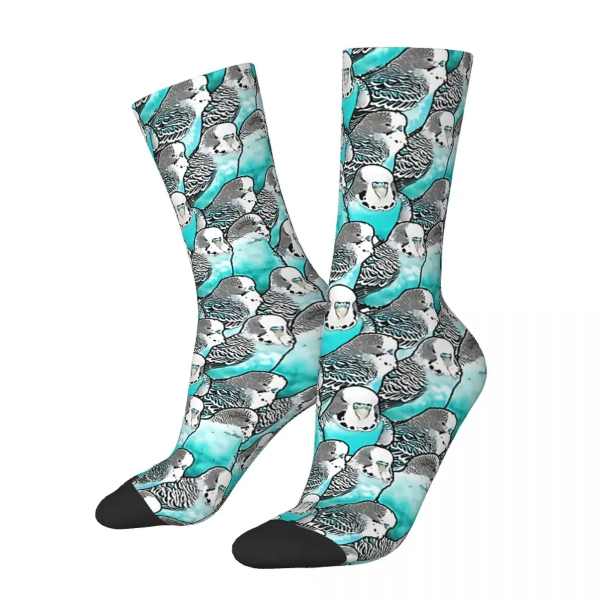 

Funny Crazy Sock for Men Budgie Cyan Blue Hip Hop Harajuku Cute Bird Animal Happy Pattern Printed Boys Crew Sock Casual Gift