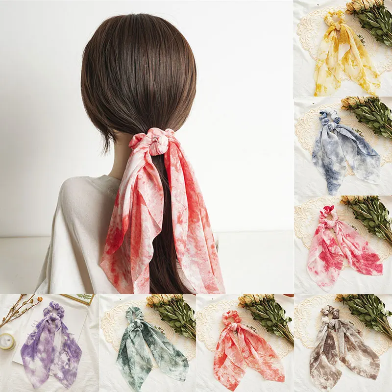 

Gradient Bow Scrunchies Soft Elastic Hair Bands Tie-dye Bow Satin Hair Rope Handmade Hair Accessories Ponytail Holder Headwear