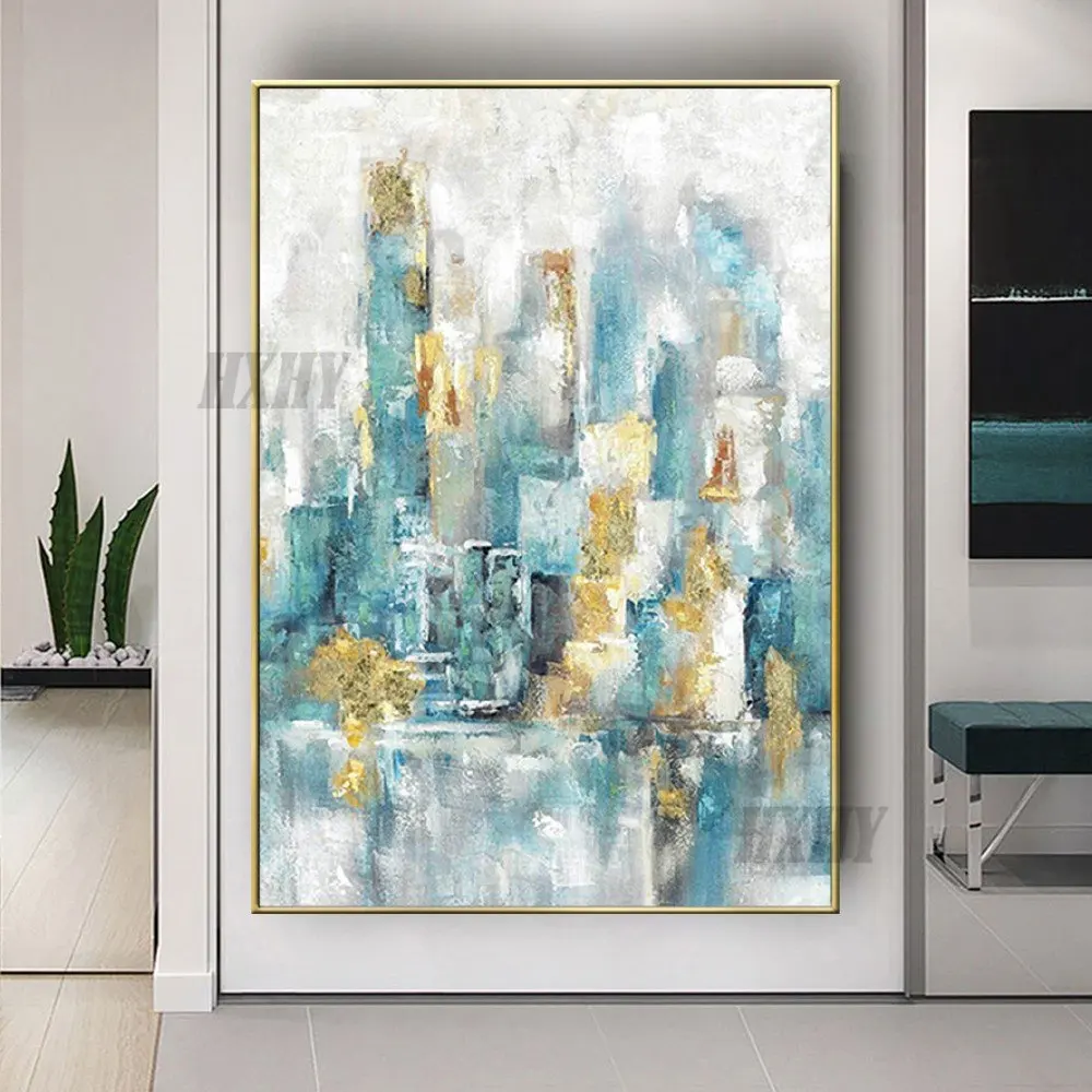 Modern 100% hand-painted oil painting abstract urban landscape green canvas picture golden wall art for home living room decor
Modern 100% hand-painted oil painting abstract urban landscape green canvas picture golden wall art for home living room decor