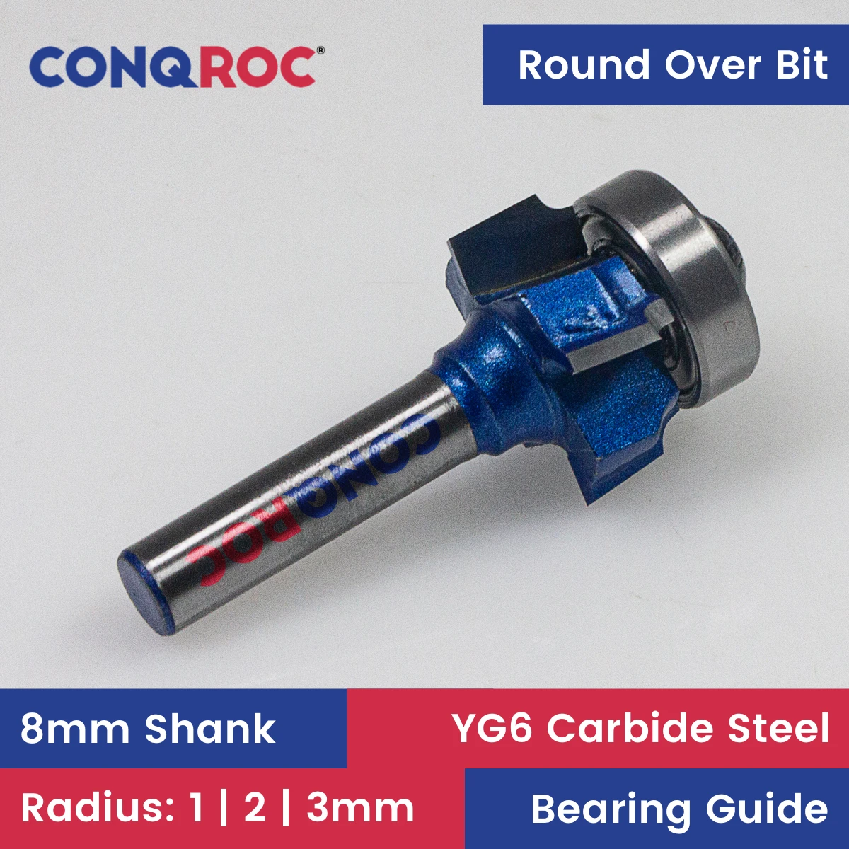 

8mm Shank 4-Wing Round Over Router Bit with Bearing 3-Option R1 | R2 | R3 Woodworking Radius Edge Trim Milling Cutter Cove Bit