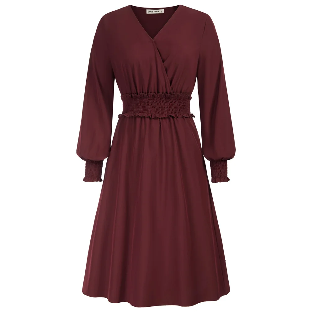 GK Evening Dresses Women Vintage Solid Smocked Waist Dress Long Lantern Sleeve Holiday Surplice V-Neck A-Line Dress 2022
GK Evening Dresses Women Vintage Solid Smocked Waist Dress Long Lantern Sleeve Holiday Surplice V-Neck A-Line Dress 2022