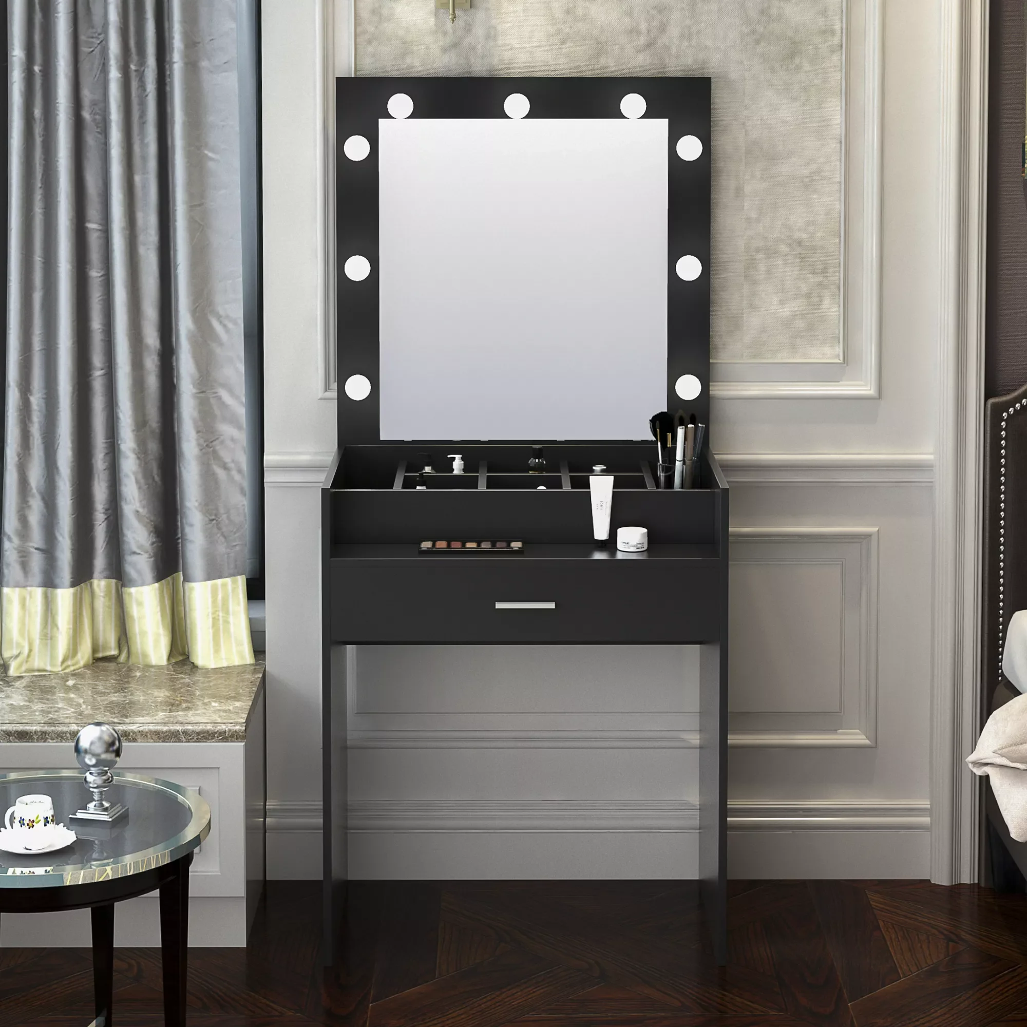 Dressing Table With Mirror Open Storage Grids Dressers Makeup Vanity Cabinet LED Make Up Mirror Light Bulbs Bedroom Furniture
Dressing Table With Mirror Open Storage Grids Dressers Makeup Vanity Cabinet LED Make Up Mirror Light Bulbs Bedroom Furniture