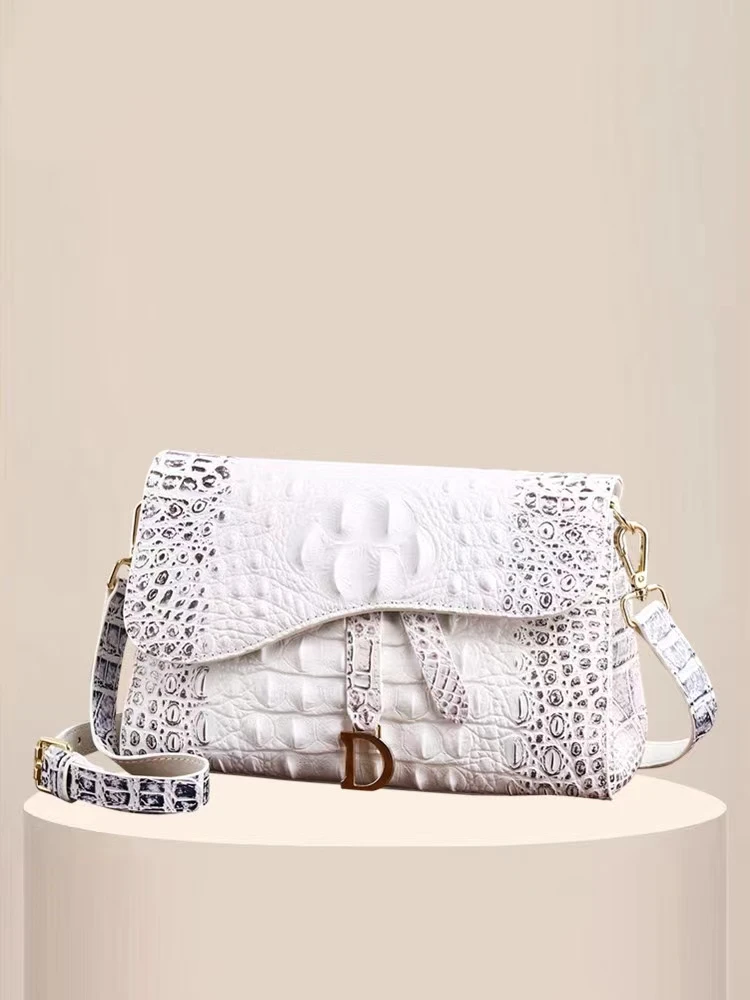 

Gaoshe crocodile bag leather women's bag 2022 new fashionable niche retro small square bag one shoulder slung bag