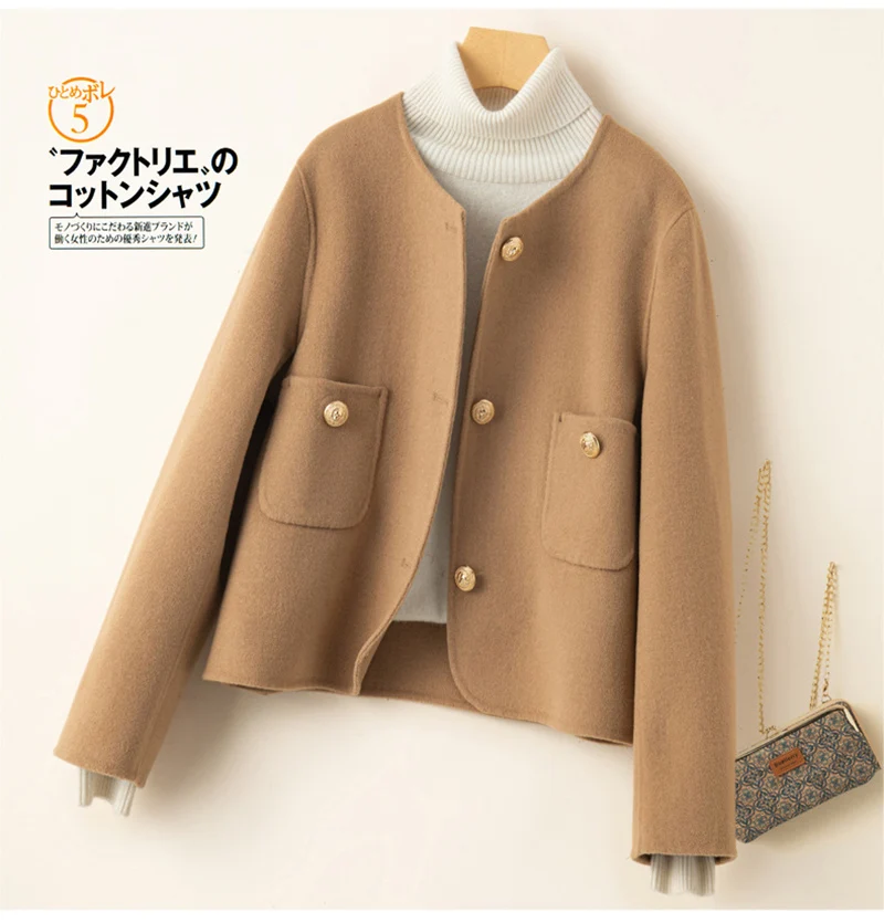 100% Pure Wool Overcoat for Women Double Faced Woolen O-Neck Fall Outfits Short Woolen Jacket Free shipping ウール ブレンドコート 
100% Pure Wool Overcoat for Women Double Faced Woolen O-Neck Fall Outfits Short Woolen Jacket Free shipping ウール ブレンドコート