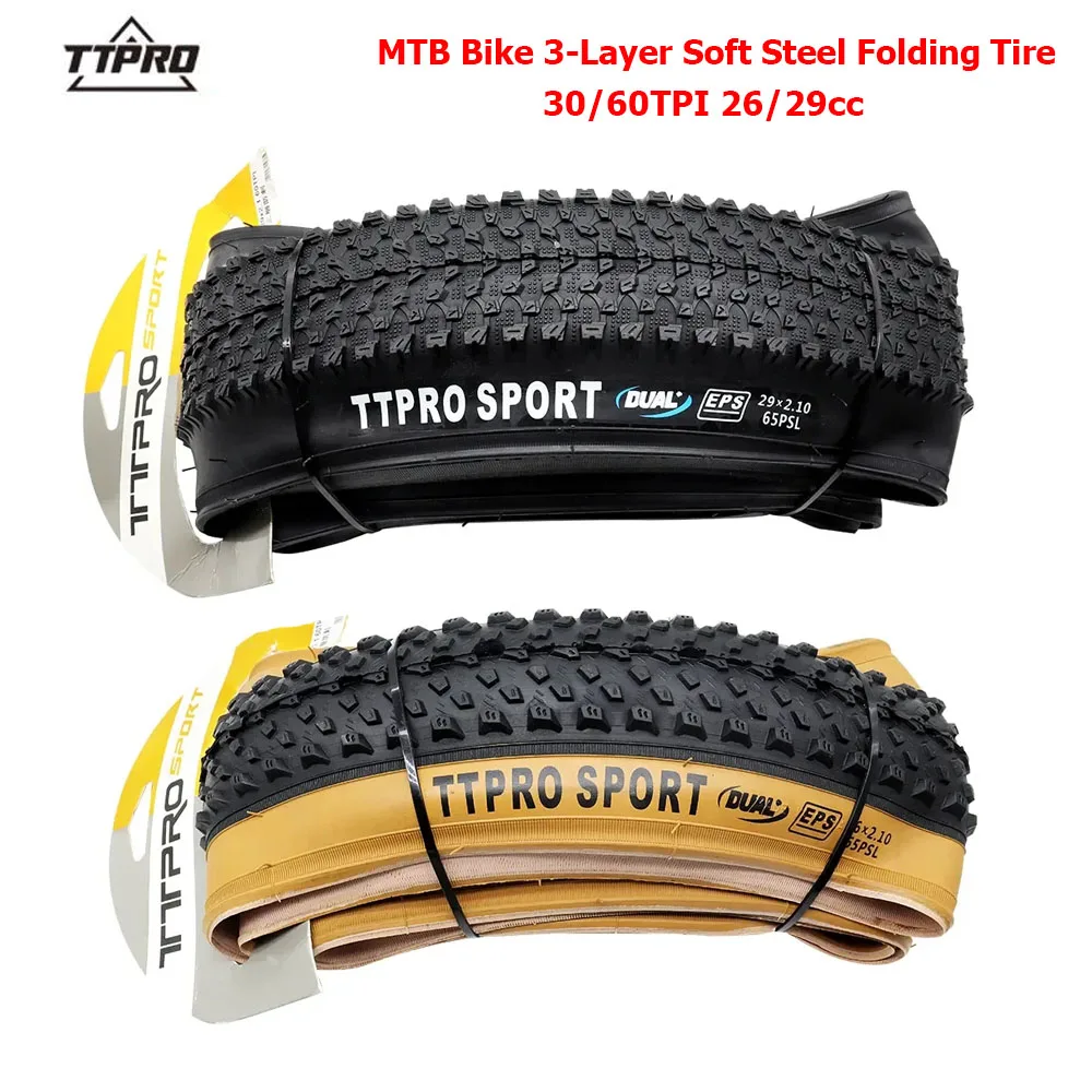 

TTPRO MTB Bike Folding Soft Steel Tire 26X2.10 29X2.125 30/60 TPI 3-layers Anti Puncture Tire for Mountain Bicycle Cycling Parts
