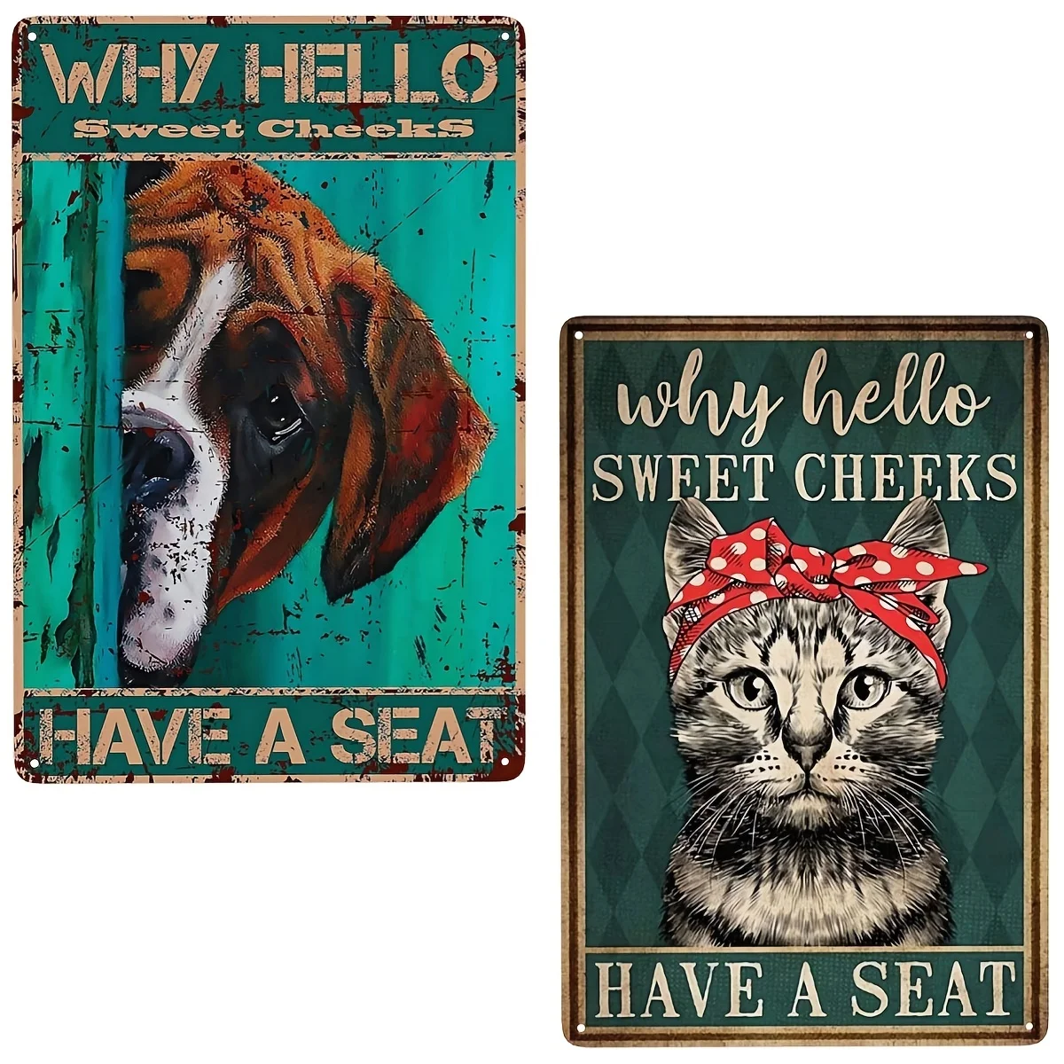 

Dog Cat Why Hello Sweet Cheeks Have A Seat Wall Art Decor, Retro Vintage Kitchen Bedroom Wall Decor Cafe Living Room