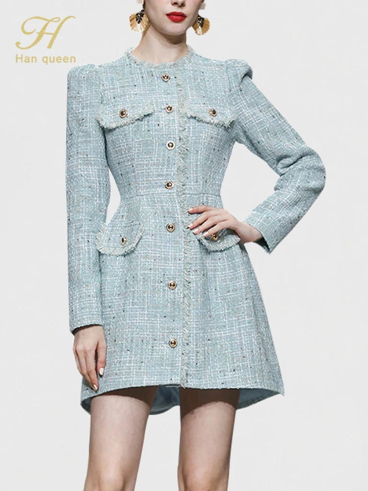 H Han Queen Autumn Winter Dresses Korean Single-Breasted Button Casual Vestidos Fashion Slim A-Line O-Neck Party Dress Women's 
H Han Queen Autumn Winter Dresses Korean Single-Breasted Button Casual Vestidos Fashion Slim A-Line O-Neck Party Dress Women's