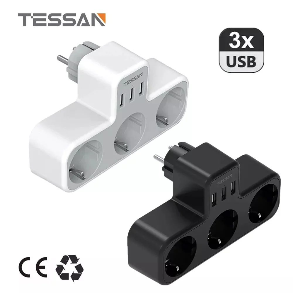 TESSAN EU Euro KR Plug Adapter Compact Multiple Wall Socket with 3 AC Outlets 3 USB Ports 6 In 1 Power Charger Extender for Home
TESSAN EU Euro KR Plug Adapter Compact Multiple Wall Socket with 3 AC Outlets 3 USB Ports 6 In 1 Power Charger Extender for Home