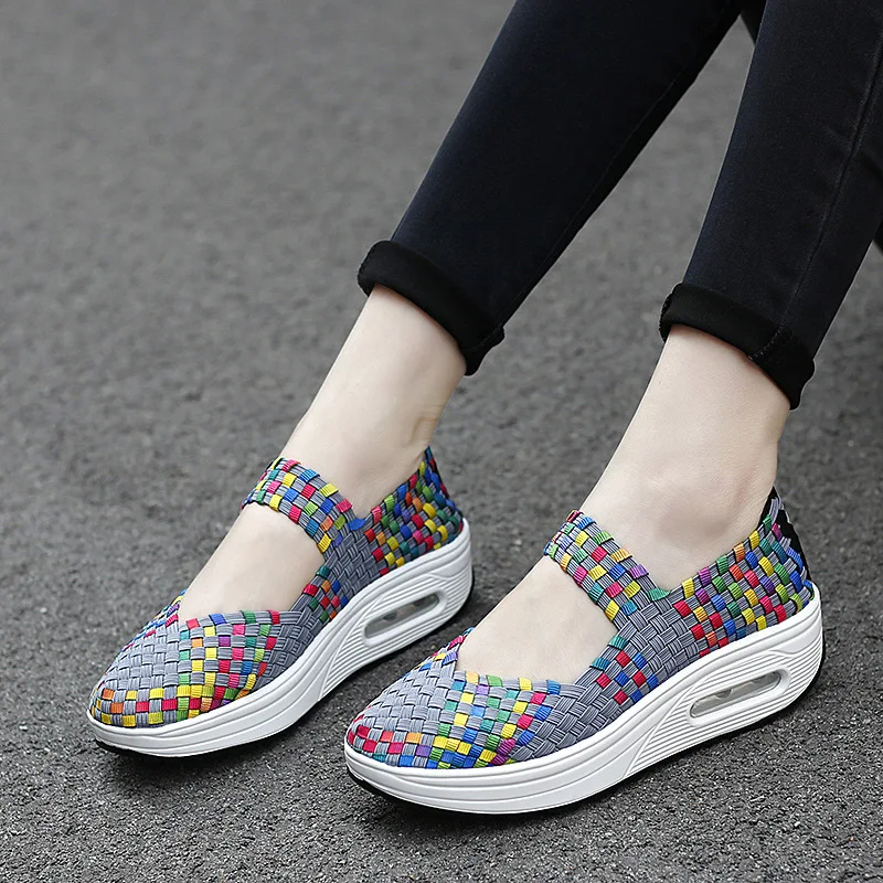 

Summer Women Shoes New Fashion Wedges Increased Thick Platform Shoes Woman Hand Woven Breathable Casual Sneakers Tenis 2023