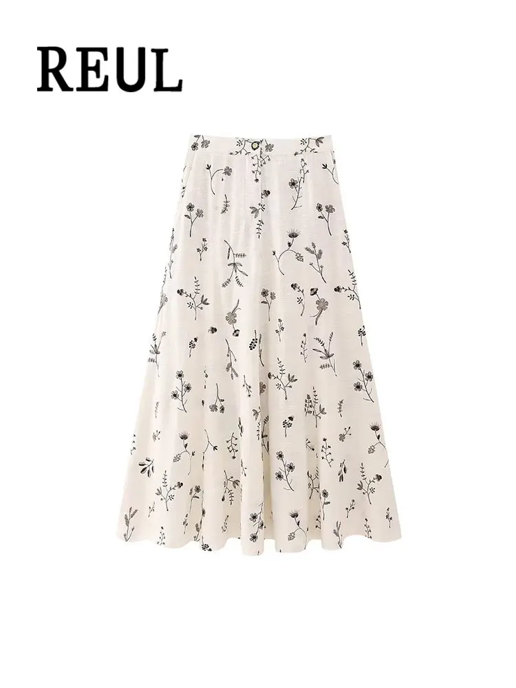 REUL Fashion With Ruffled Embroidered Linen Women Long Skirt Vintage High Elastic Waist Ziper Fly Female Skirts Mujer traf
REUL Fashion With Ruffled Embroidered Linen Women Long Skirt Vintage High Elastic Waist Ziper Fly Female Skirts Mujer traf