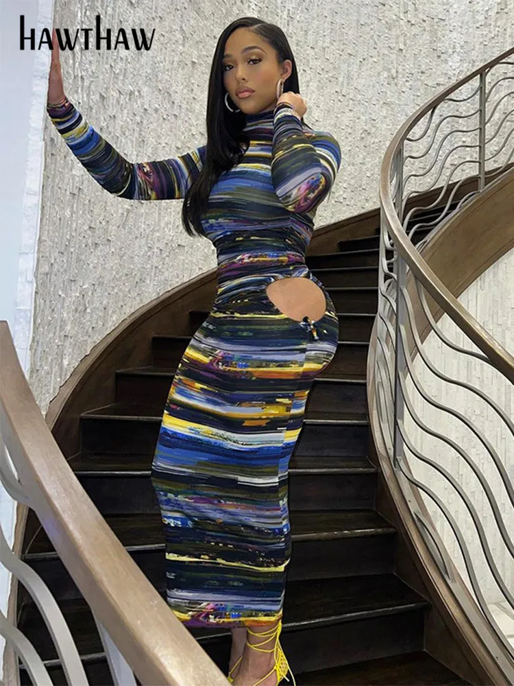 Hawthaw Women Long Sleeve Printed Bodycon Party Club Streetwear Midi Dress 2022 Autumn Clothes Wholesale Items For Business 
Hawthaw Women Long Sleeve Printed Bodycon Party Club Streetwear Midi Dress 2022 Autumn Clothes Wholesale Items For Business