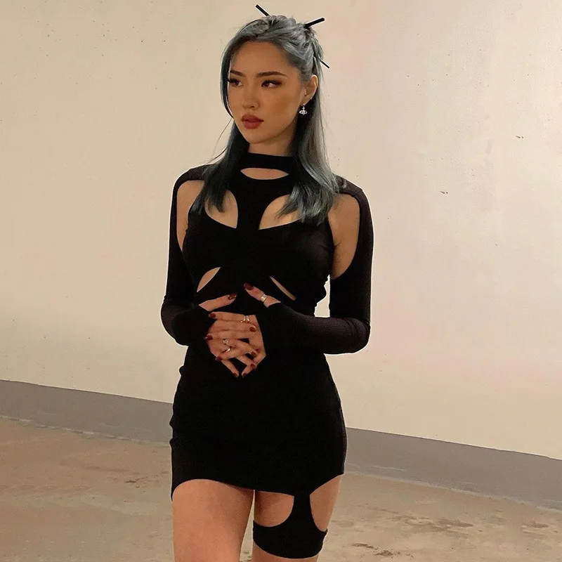 Goth Cyber Gothic Grunge Women Mini Dresses Dark Punk Y2k Bodycon Long Sleeve Summer Dress Black Sexy Hollow Out Clubwear
Goth Cyber Gothic Grunge Women Mini Dresses Dark Punk Y2k Bodycon Long Sleeve Summer Dress Black Sexy Hollow Out Clubwear