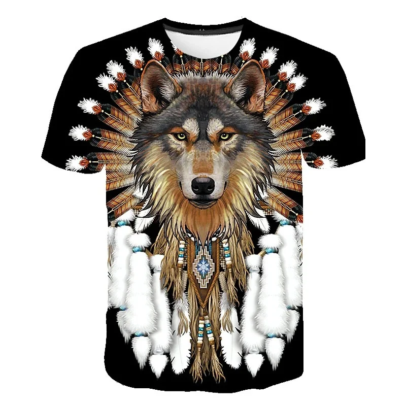 

New Men's T-Shirt Native Indian Wolf 3d Printing Personality Casual Summer Streetwear Tees Top T-Shirt For Men Clothing