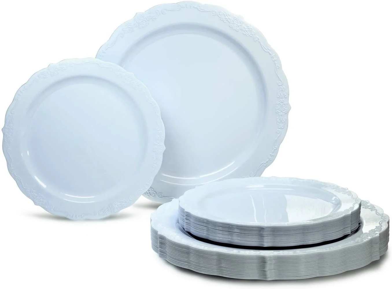240 Plates Pack,(120 Guests) Vintage Wedding Party Disposable Plastic Plates Set -120 X 10'' Dinner + 120 X 7.5'' Salad/Dessert
240 Plates Pack,(120 Guests) Vintage Wedding Party Disposable Plastic Plates Set -120 X 10'' Dinner + 120 X 7.5'' Salad/Dessert