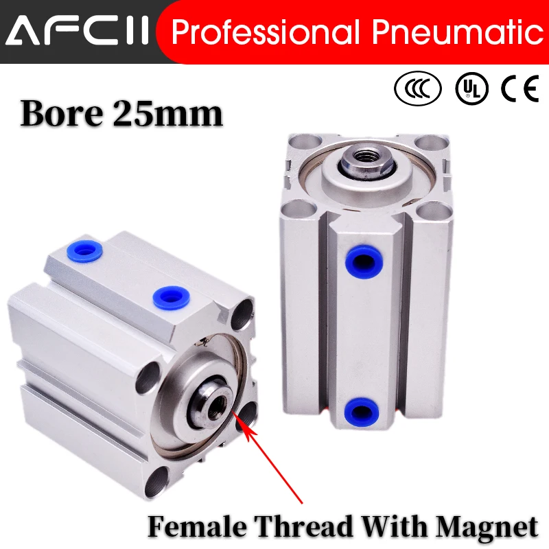 

SDA Type Bore 25mm stroke 5/10/20/25/30/40/50/100mm double acting SDA25-S compact air pneumatic piston cylinder Female