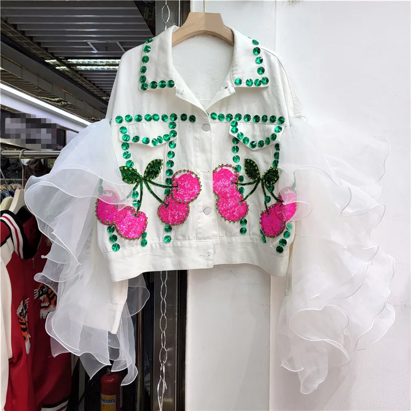 Pink White Denim Jacket Women Korean Loose Short Cowboy Outerwear Diamond Sequins Mesh Splicing Long Sleeve Jeans Jacket Female
Pink White Denim Jacket Women Korean Loose Short Cowboy Outerwear Diamond Sequins Mesh Splicing Long Sleeve Jeans Jacket Female