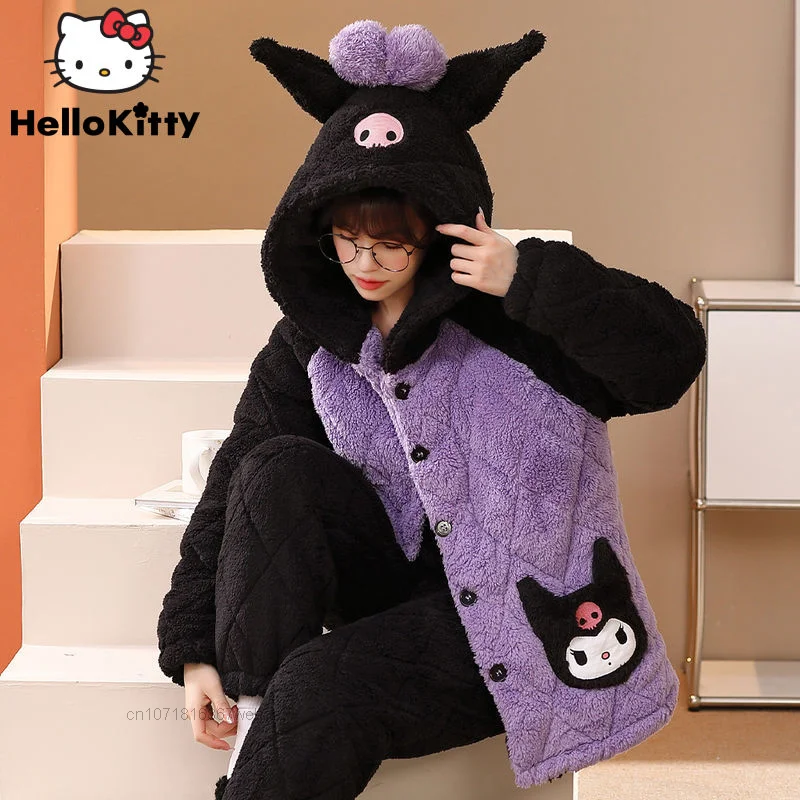 Sanrio Kuromi Cute Cartoon Stylish Cotton Coral Velvet Thickened Winter Flannel Fashion Cardigan Sleepwear Women Pyjamas Suits
Sanrio Kuromi Cute Cartoon Stylish Cotton Coral Velvet Thickened Winter Flannel Fashion Cardigan Sleepwear Women Pyjamas Suits