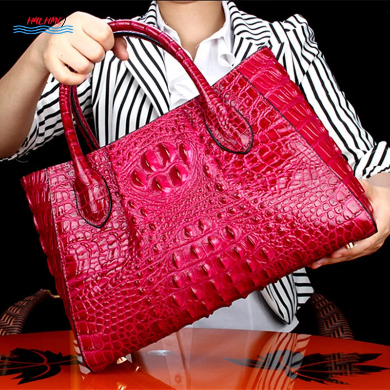 

Женская сумка из натуральной крокодиловой кожи, Портативная сумка-мессенджер на плечо, модный брендовый красный тоут