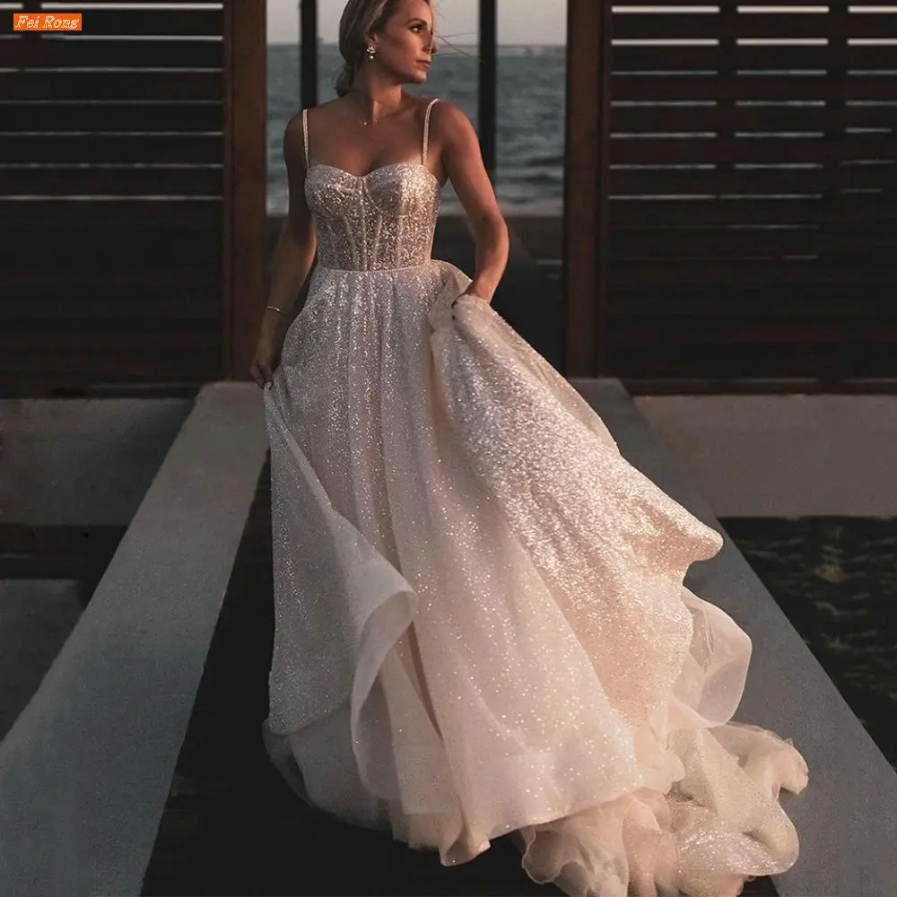 Boho Sequins Sweetheart Wedding Dress Vestido De Noiva Spaghetti Straps Sleeveless Bridal Gown свадебное платье Custom Made
Boho Sequins Sweetheart Wedding Dress Vestido De Noiva Spaghetti Straps Sleeveless Bridal Gown свадебное платье Custom Made