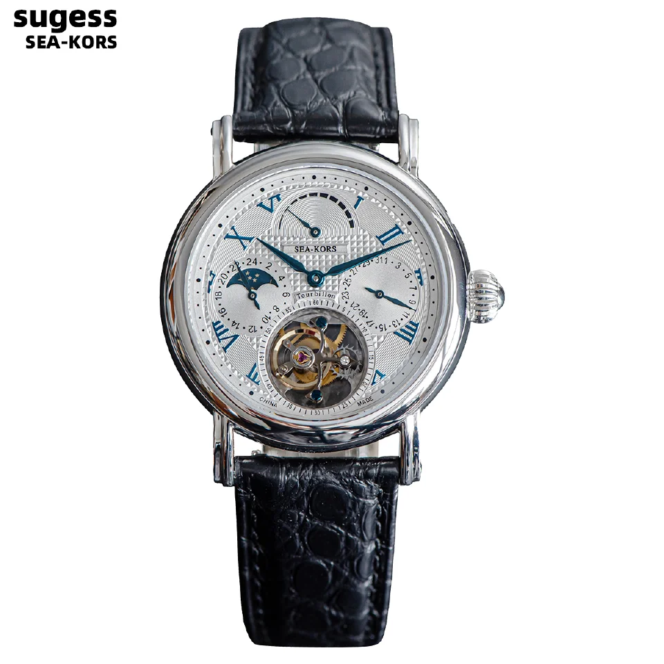 Sugess Seakors Man Tourbillon Watch Seagull ST8007 Movement Skeleton Dial Moonphase Wristwatche 316L Case Sapphire Romen Luxury
Sugess Seakors Man Tourbillon Watch Seagull ST8007 Movement Skeleton Dial Moonphase Wristwatche 316L Case Sapphire Romen Luxury