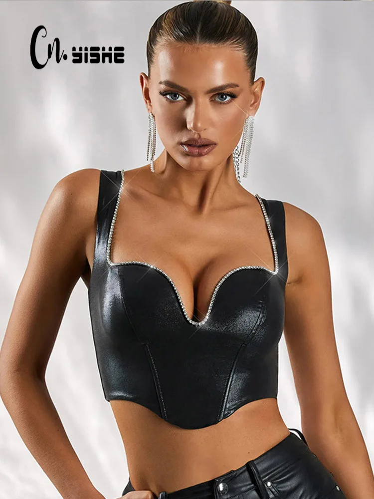 CNYISHE Summer Sleeveless Sexy Camis Vest Women Camisole Fashion Backless V-cut PU Leather Crop Top Female Black Red Corset Tops
CNYISHE Summer Sleeveless Sexy Camis Vest Women Camisole Fashion Backless V-cut PU Leather Crop Top Female Black Red Corset Tops