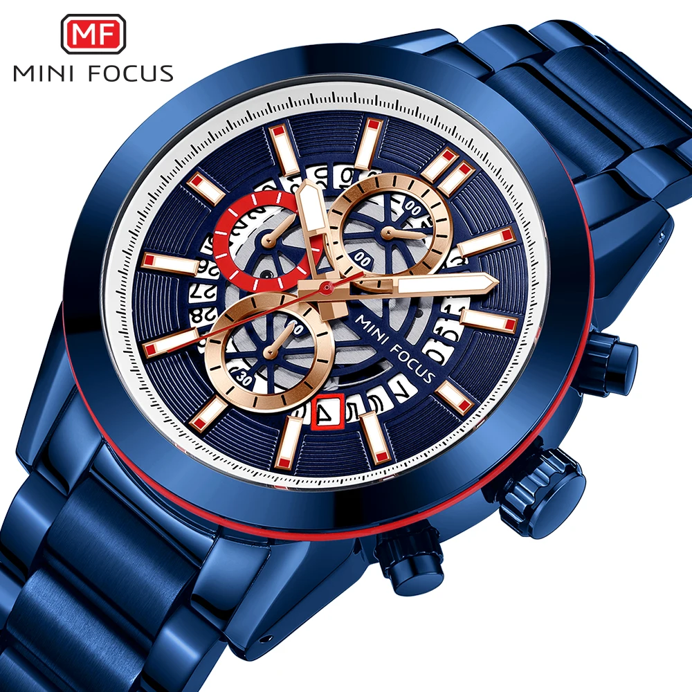 

MINIFOCUS Quartz Men Wristwatches Luxury Multifunctional 3 Subdial Luminous Pointers Sport Watch Stainless Strap montre homme