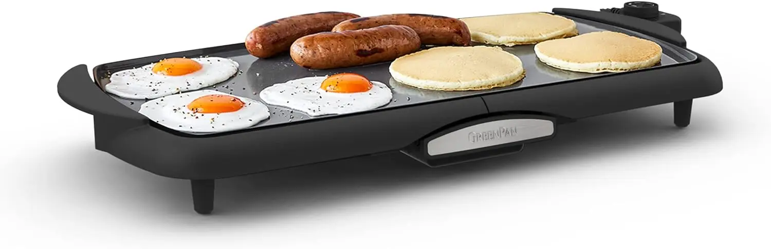 

Ceramic Nonstick, Extra Large 20" Griddle for Pancakes Eggs Burgers and More, Stay Cool Handles, Removable Drip Tray, Adjus