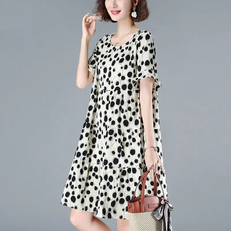 Cotton Linen Dresses Women Fashion Circle Dot Printed Dress Korean Loose Oversized Dresses Y2k Summer Short Sleeve Thin Dress
Cotton Linen Dresses Women Fashion Circle Dot Printed Dress Korean Loose Oversized Dresses Y2k Summer Short Sleeve Thin Dress