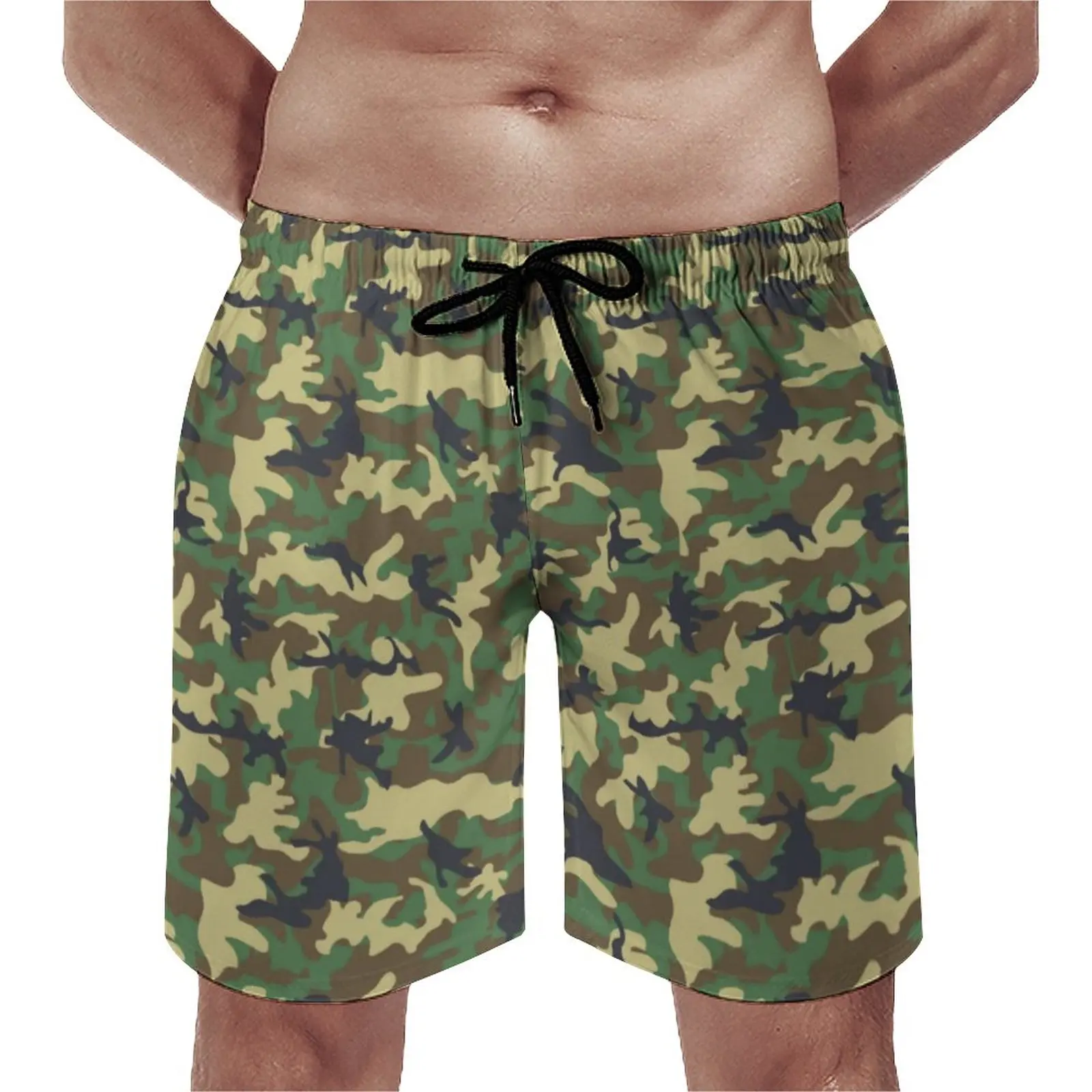 

Board Shorts Military Camouflage Vintage Beach Trunks Green Camo Print Males Quick Dry Running Hot Oversize Beach Shorts