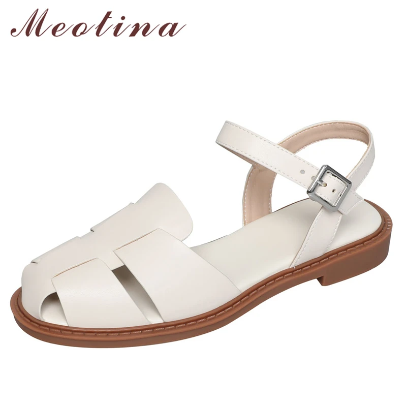 Meotina Shoes Women Genuine Leather Gladiator Sandals Flats Buckle Fashion Round Toe Lady Footwear Summer Beige Big Size 40
Meotina Shoes Women Genuine Leather Gladiator Sandals Flats Buckle Fashion Round Toe Lady Footwear Summer Beige Big Size 40
