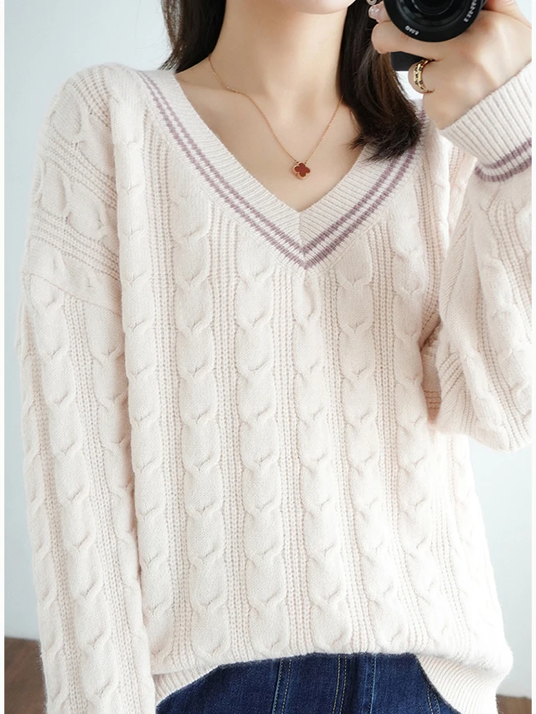 TIGENA Women's Sweater 2022 Fall Winter Korean Casual V-neck Contrast Striped Long Sleeve Knitted Pullover Jumper Female Purple
TIGENA Women's Sweater 2022 Fall Winter Korean Casual V-neck Contrast Striped Long Sleeve Knitted Pullover Jumper Female Purple